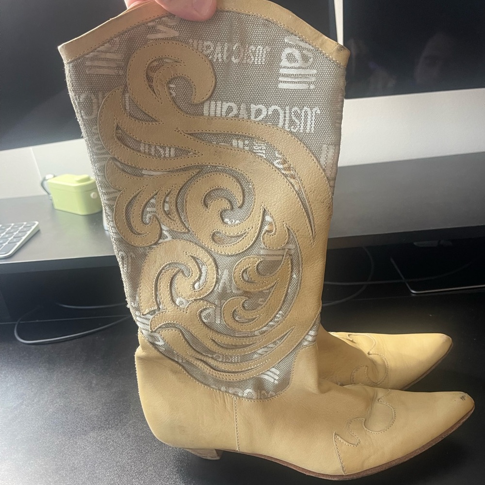 Just Cavalli Women's Tan and Cream Boots In Good Used Cond Made in Italy (7.5)